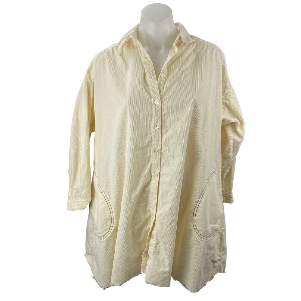 Urban Outfitters BDG Cream Ribbed Collar Long Sleeve Midi A-Line Shirt Dress XS